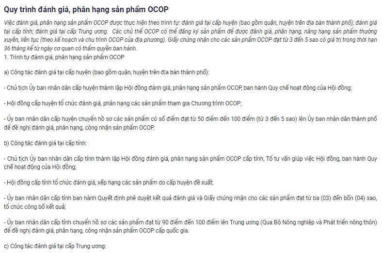 Quy trình đánh giá, phân hạng sản phẩm OCOP